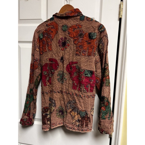 026-004 Orvis Elephant Applique Cotton Jacket Brown Button Front Women's Small‎ - Picture 3 of 11